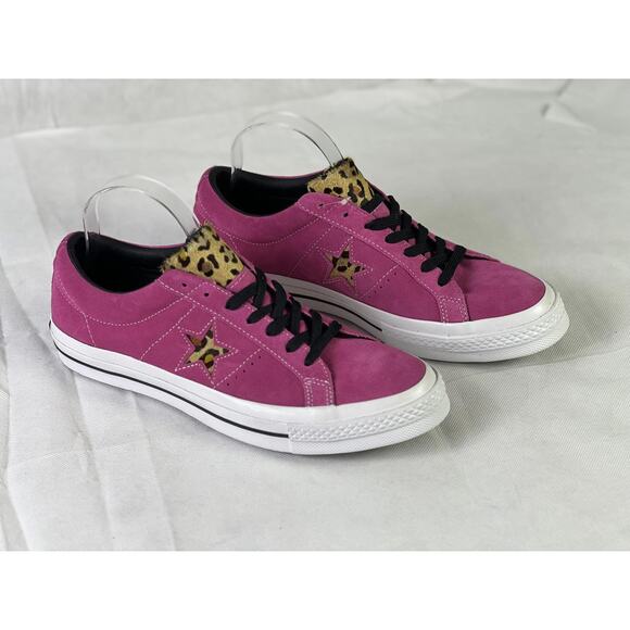 Converse One Star Men's 9 Pink Sneakers Leopard Print Accents